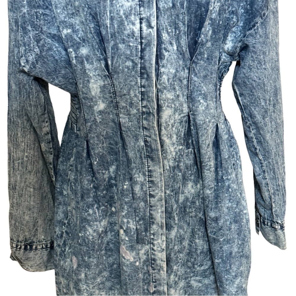 THRILL JEANS Acid Wash Denim Mini Dress Long Sleeve L Vintage Y2K 90’s Festival - Picture 2 of 7